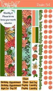 Psalm 34 Faith Stickers| christian Planner Stickers|Spring Stickers|Summer Bright Florals | Bible Journaling Stickers|Faith Sticker Sheets